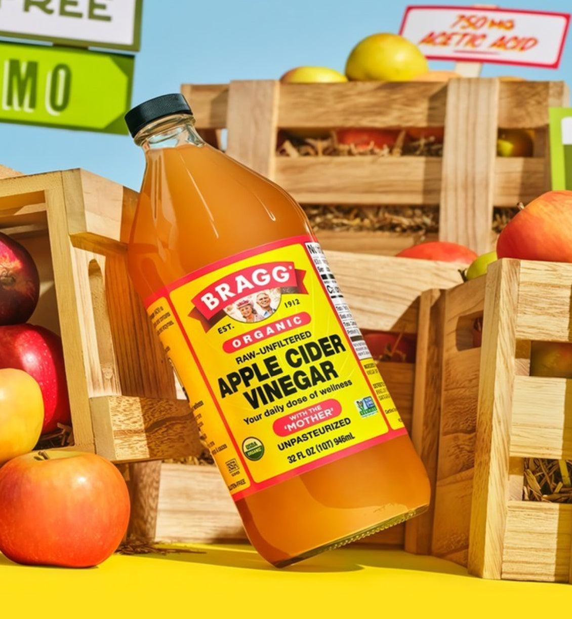 แอปเปิ้ลไซเดอร์   Bragg Apple Cider Vinegar ACV มีตะกอน น้ำส้มสายชูหมักจากแอปเปิ้ล946ml