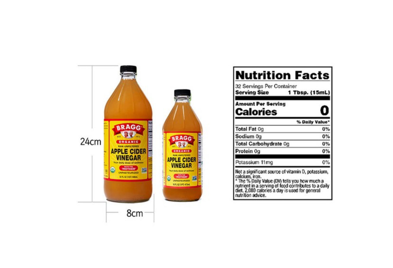 แอปเปิ้ลไซเดอร์   Bragg Apple Cider Vinegar ACV มีตะกอน น้ำส้มสายชูหมักจากแอปเปิ้ล946ml
