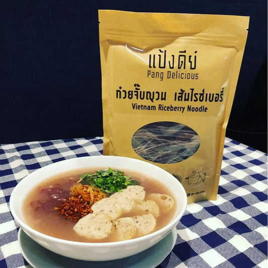ก๋วยจั๊บญวนเพื่อสุขภาพ สูตรไม่มีผงชูรส เส้นไรซ์เบอรี่  120 แคล ต่อซอง